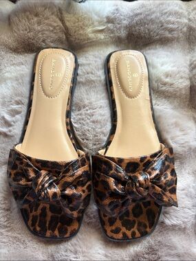 Bandolino Leopard-Print Knotted Slide Sandals - Tan & Black size 9M